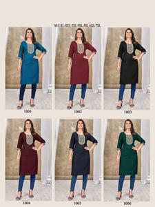 Diseño atractivo Rayón Slub Bordado Kurtis Ropa india y pakistaní Ropa informal Kurti Set a precio a granel - Product Image 6