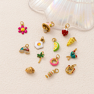 La fantasía infantil |   Dijes de Acero Inoxidable con Baño de Oro PVD de 18K y Esmalte para Creación de Joyería DIY |   Colgantes Divertidos para Niños - Product Image 4