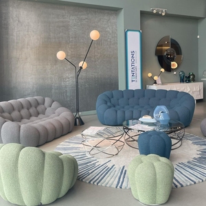 Divano Moderno di Design Nordico a 2 <span class=keywords><strong>e</strong></span> 3 Posti Personalizzato Curvo Modulare a Nido d'Ape in Tessuto Teddy Vellutato Stile Bubble Italiano - Product Image 1