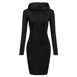 <span class=keywords><strong>S</strong></span>-2XL Femmes Genou Longueur Décontracté À Capuche Crayon À Capuche Manche Longue Pull Poche Moulante Robe Tunique Top - Product Image 3