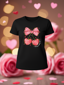 T-shirt da donna a maniche corte con stampa ciliegie, girocollo, vestibilità regolare, 100% cotone, stile primavera estate San Valentino - Product Image 2