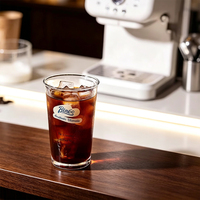 Gobelet rétro américain imprimé en verre pour café glacé, verre transparent vintage pour latte, café froid, fond épais, vaisselle imprimée