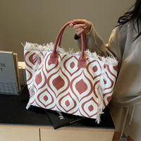 Nouveau sac fourre-tout décontracté grande capacité avec pompons, sac à main en toile rayé tendance, sac à bandoulière pour femme