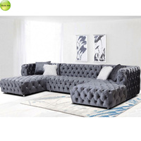 Nuevo Diseño Moderno de Sofá Esquinero en Forma de U, Sofá Chesterfield de Terciopelo de Lujo con Mechones, Sofá Modular Seccional Vintage 6158