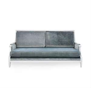 Canapé moderne minimaliste en velours bleu clair, 2 places, avec structure en bois blanc - Product Image 3