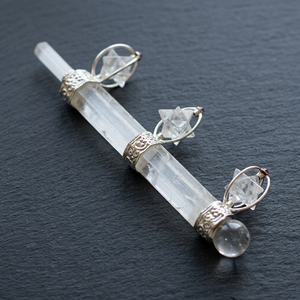 <b>Crystal</b> Quartz <b>Wand</b> With 3 Star Cut <b>Crystals</b> Polished Natural Gemstone For Jewelry Making - Product Image 2