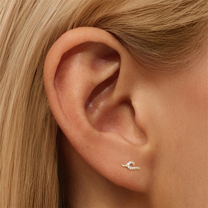1.2x6mm Flat Back <b>Piercing</b> 18K <b>Gold</b> Plated 925 Sterling Silver Smooth Leaf Vein Wave Plant Piercings Earrings for Women Jewelry - Product Image 5