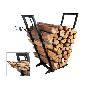 Rak kayu kayu logam dalam ruangan furnitur rak kayu api tugas berat rak kayu bakar luar ruangan dengan penahan Kindling