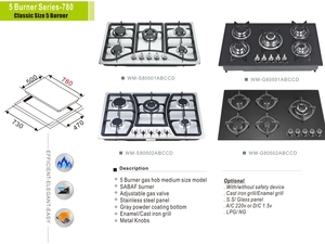 5 Burner HOB thép không gỉ được xây dựng trong lớp Một đánh lử<span class=keywords><strong>a</strong></span> điện tử chống cháy recessed bếp <span class=keywords><strong>gas</strong></span> cho các hộ gia đình - Product Image 4