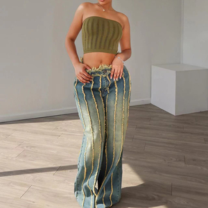 Pantalones Vaqueros Elásticos de Mezclilla para Mujer, Diseño de Varias Capas con Empalmes, Lavado Teñido, para las Cuatro Estaciones, en Oferta - Product Image 5