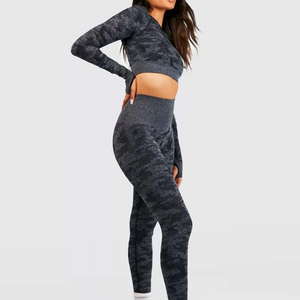 Conjunto de Yoga para Mujer sin Costuras, Leggings de Alta Elasticidad y Top Corto de Manga Larga para Gimnasio - Product Image 5