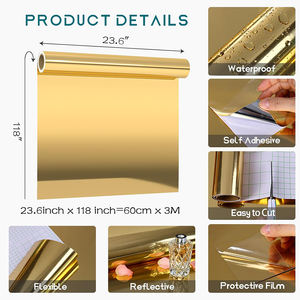 Papel Tapiz Autoadhesivo Metálico Dorado Espejo ORON, Rollo de <span class=keywords><strong>Vinilo</strong></span> para Decoración del Hogar, <span class=keywords><strong>Cocina</strong></span>, Gabinetes y Encimeras - Product Image 6