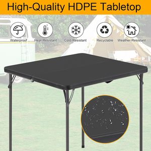 34\" <b>Portable</b> Square Black Metal Folding <b>Table</b> Commercial Use Indoor/Outdoor <b>Picnics</b> Mahjong Modern Style 330lb Capacity Handle - Product Image 5