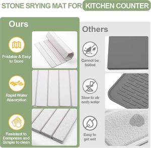 Grand tapis de séchage de vaisselle en pierre, séchage rapide, pliable, tapis de séchage de vaisselle en pierre pliable pour comptoir de cuisine - Product Image 4