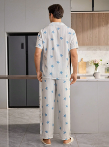 Conjunto de Pijamas de Bambú Azul Personalizado para Parejas, Ropa de Dormir para Hombre y Mujer, Venta al Por Mayor, Tops y Pantalones Cortos, Proveedor de Ropa de Dormir OEM - Product Image 4