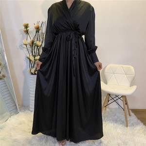 Moyen-Orient turquie Satin nouvelle mode femmes longue robe col en V dubaï islamique robe musulmane - Product Image 5