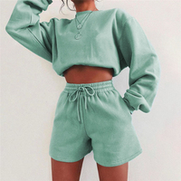 Nouveauté : Ensemble de survêtements en molleton pour femmes avec broderie personnalisée, sweat-shirt à manches longues et short à cordon élastique