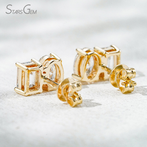 Boucles d'oreilles Starsgem en or blanc/jaune 10K avec diamants de laboratoire taille émeraude ovale couleur DE, certifiées IGI, bijoux d'anniversaire - Product Image 4