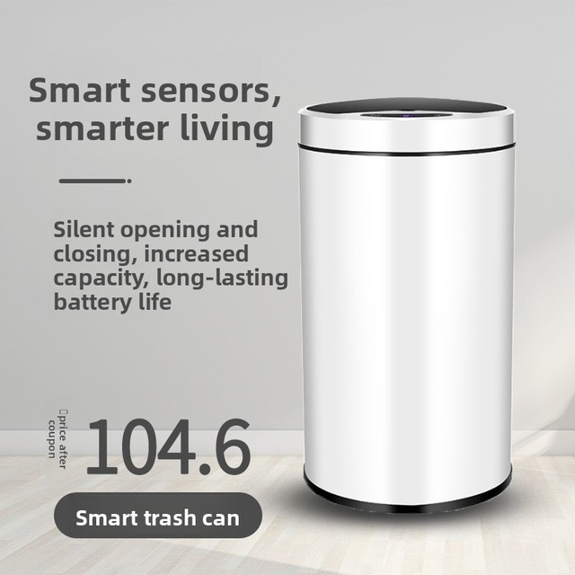 Luxury Large-capacity Self-opening Inductive Smart Trash Can Batteries Required; Odor-resistant Design Stainless Steel