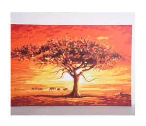 Arbre de fond orange de conception de taille personnalisée peinture colorée par numéro sur panneau de bois pour la décoration de la maison