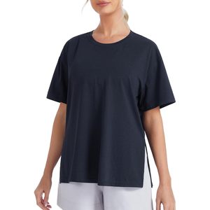 Camiseta Deportiva de Manga Corta para Mujer, Corte Holgado, con Abertura Lateral, Cuello Redondo, Informal, de Algodón, para Verano - Product Image 4