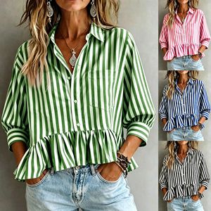 Nouveauté 2026 : Blouse Courte Rayée à Volants pour Femme, Manches Trois-Quarts, Tendance Décontractée - Product Image 6