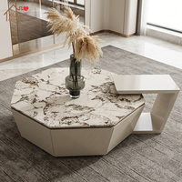 Ensemble de tables basses de luxe italiennes modernes à plateau octogonal miroir en laque blanche pour salon