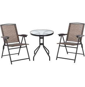Hot Selling Durable Outdoor 3-Piece Bistro Set Metal Frame Wicker and Mesh Chairs with Glass Top <b>Round</b> <b>Table</b> for Hotel Use - Product Image 2