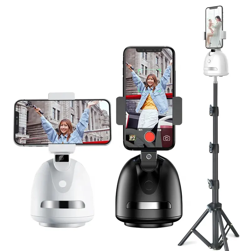 Yeni takip Selfie cep telefon standı Tripod bağlama aparatı katlanır standları 360 rotasyon otomatik izleme akıllı çekim telefon tutucu