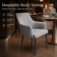 Fauteuil de salle à manger, tissu tissé gris, accoudoirs incurvés, pieds coniques noirs pour restaurant, hôtel, café, banquet et bar