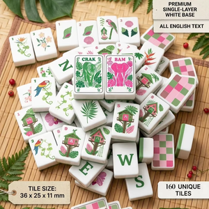 Tuiles de Mahjong Esthétiques Thème Forêt Tropicale avec Motifs Papillon, Chaise de Plage, <span class=keywords><strong>Cabane</strong></span> Tropicale et Designs Floraux Botaniques, Ensemble de Mahjong 36mm - Product Image 1