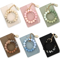 Portefeuille compact en cuir PU pour femme, élégant et simple, avec porte-cartes bancaires et bracelet perlé - Haoxuan Back School Diwali