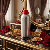Bouteille en aluminium poli miroir de 1000 ml avec bouchon de sécurité rouge, hermétique et opaque, pour huiles essentielles, parfums et produits chimiques