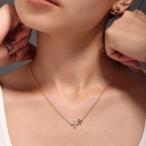 Juego de Collar y Pulsera con Colgante de Zirconia, Cadena de Acero Inoxidable 316L con Baño de Oro PVD, Diseño de Flor de la Suerte, Resistente al Deslustre, para Mujer - Product Image 2