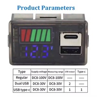 Medidor de Potencia y Voltaje Dual USB Tipo-C DC8-30/100V con Pantalla Dual, Medidor de Nivel de Carga de Batería, Medidor de Potencia USB