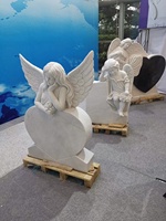 Pierre tombale en marbre sculptée à la main de style moderne Ange pleureur avec ailes agenouillé dans le jardin Statues de jardin Pierre tombale