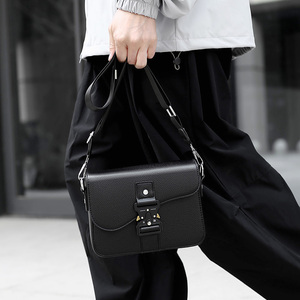 Sac bandoulière vintage noir pour homme, sac à bandoulière professionnel en cuir PU, sac messager d'extérieur avec fermoir et fermeture éclair étanches - Product Image 3