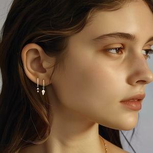 Personalizado delicado 925 <span class=keywords><strong>plata</strong></span> esterlina triángulo geométrico circón Stud aro gota pendientes conjuntos para mujeres - Product Image 2