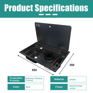 Évier et plaque de cuisson combinés JDA en acier inoxydable 304 avec revêtement nanotechnologique noir <span class=keywords><strong>pour</strong></span> caravanes, <span class=keywords><strong>camping</strong></span>-cars, yachts et autocaravanes - Product Image 3