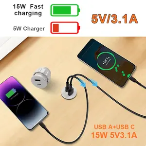 Sofá Muebles Pequeño Enchufe Circular Abierto USB Embedded Solitaire Toma de corriente de escritorio - Product Image 4