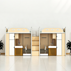 Lit mezzanine en métal robuste avec bureau d'ordinateur intégré et étagère, lit superposé pour dortoir étudiant, mobilier scolaire universitaire - Product Image 3