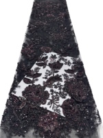 Tissu en dentelle douce de luxe à sequins et perles marron pour robes de mariée et broderies