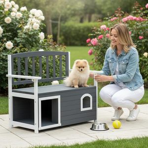 Nichoir moderne en bois <span class=keywords><strong>pour</strong></span> <span class=keywords><strong>chien</strong></span> d'extérieur avec banc intégré, style mobilier de patio, <span class=keywords><strong>cage</strong></span> <span class=keywords><strong>pour</strong></span> animaux de compagnie, chiens de taille moyenne, bois massif durable, écologique - Product Image 6