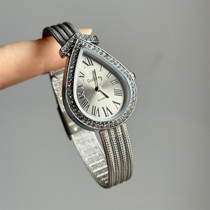 Montre pour femme avec cadran ovale en alliage de quartz, goutte d'eau, diamant, verre cristal, bracelet fin en acier inoxydable, étanche 3BAR - Product Image 4
