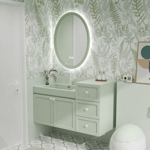 Vente en gros de comptoir de luxe en ardoise et en roche Meuble-lavabo mural étanche <span class=keywords><strong>sous</strong></span> l'évier Armoires de salle de bain en bois massif véritable - Product Image 2