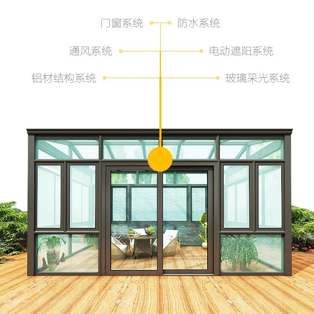 Сборный алюминиевый стеклянный дом, садовый солнцезащитный домик, теплица, веранда, Солнечная комната, зимний сад