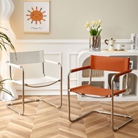 Fauteuil en cuir style Wassily du milieu du siècle avec structure cantilever chromée, idéal pour café et hôtel