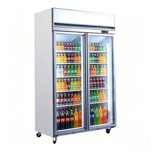 Vitrine réfrigérée à deux portes vitrées, corps noir mat, avec boîte lumineuse publicitaire vierge au dessus, pour café, bar, aménagement de magasin moderne - Product Image 6