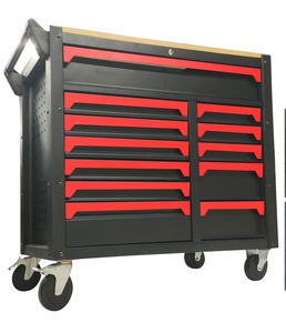 Chariot de travail professionnel pour la réparation automobile avec 12 tiroirs, dessus en bois, acier, rangement d'atelier, <span class=keywords><strong>garage</strong></span>, armoire à outils - Product Image 1