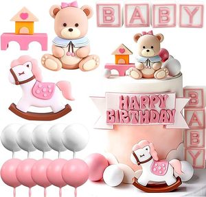 Set <span class=keywords><strong>de</strong></span> 17 Piezas para Decoración <span class=keywords><strong>de</strong></span> Pastel <span class=keywords><strong>de</strong></span> Cumpleaños <span class=keywords><strong>de</strong></span> Bebé Rosa, Precio <span class=keywords><strong>de</strong></span> Fábrica, con Osito <span class=keywords><strong>de</strong></span> Peluche, Caballito Balancín, Bloques, Pancarta y Nubes, Artículos para Fiesta - Product Image 5